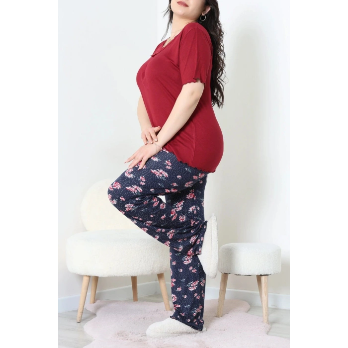 Büyük Beden Dantelli Pijama Takımı Bordolaci - 71500.1773.