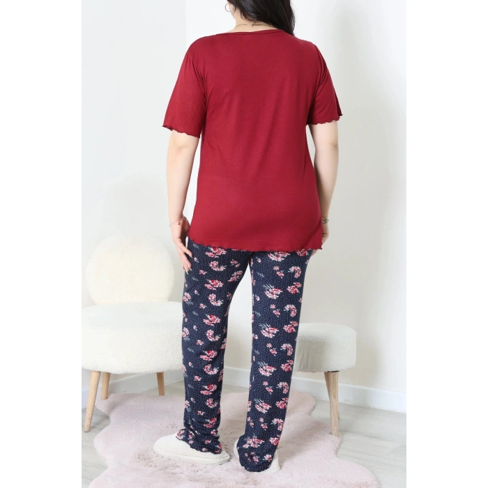 Büyük Beden Dantelli Pijama Takımı Bordolaci - 71500.1773.