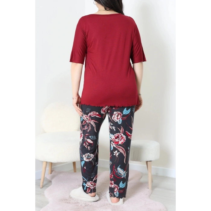 Büyük Beden Dantelli Pijama Takımı Bordomavi - 71500.1773.