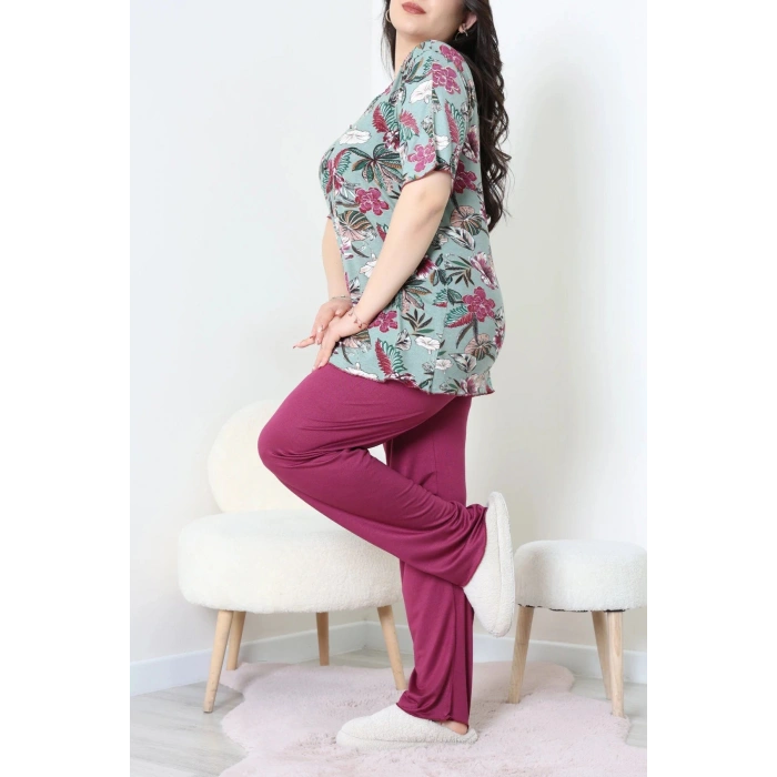 Büyük Beden Dantelli Pijama Takımı Çağla - 71500.1773.