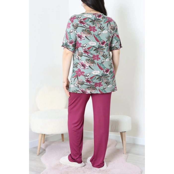 Büyük Beden Dantelli Pijama Takımı Çağla - 71500.1773.