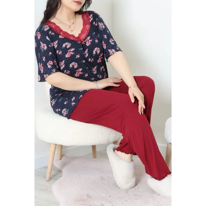 Büyük Beden Dantelli Pijama Takımı Lacibordo - 71500.1773.