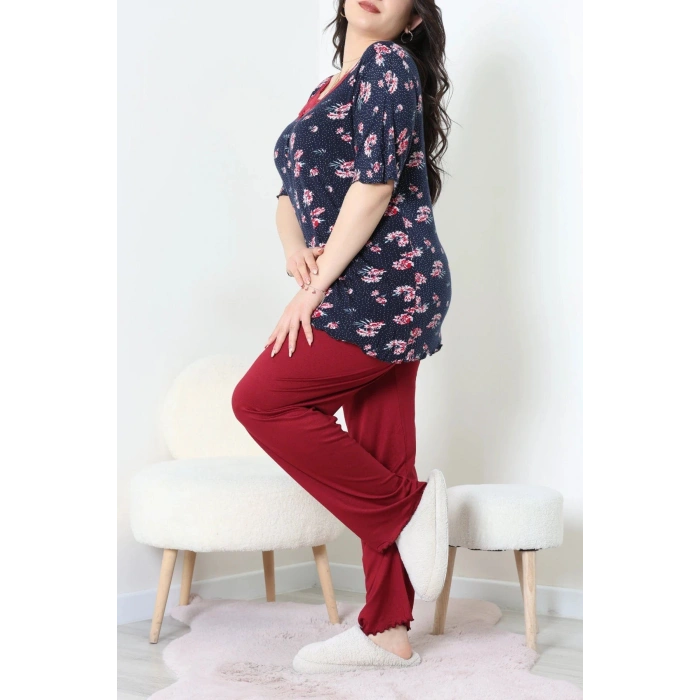Büyük Beden Dantelli Pijama Takımı Lacibordo - 71500.1773.