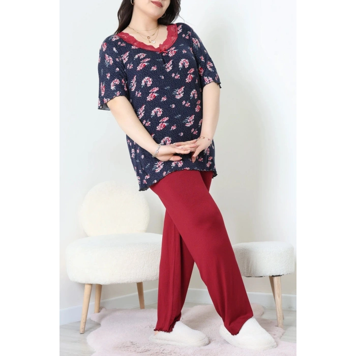 Büyük Beden Dantelli Pijama Takımı Lacibordo - 71500.1773.