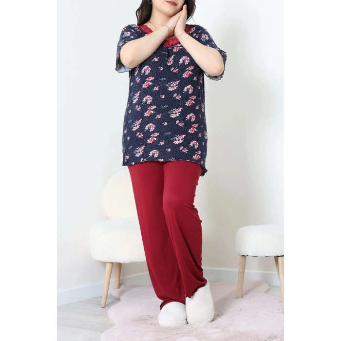 Büyük Beden Dantelli Pijama Takımı Lacibordo - 71500.1773.