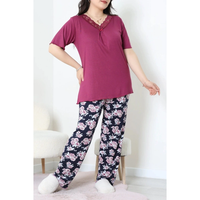 Büyük Beden Dantelli Pijama Takımı Mor - 71500.1773.