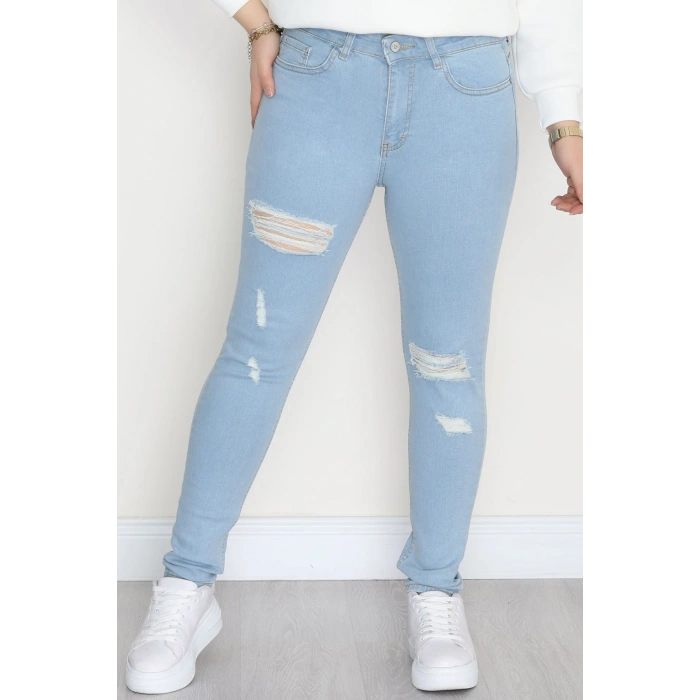 Büyük Beden Dar Paça Kot Pantolon Açıkmavi1 - 42684.1836.