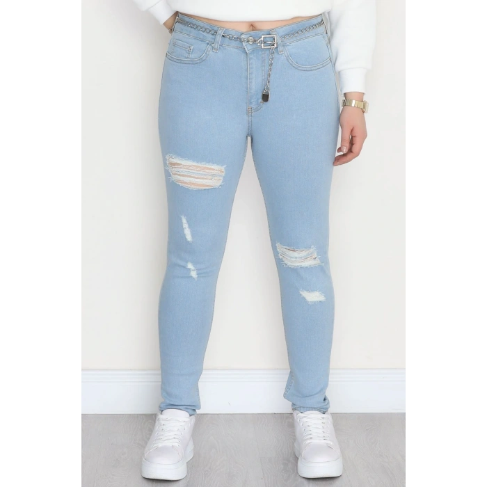 Büyük Beden Dar Paça Kot Pantolon Açıkmavi1 - 42684.1836.