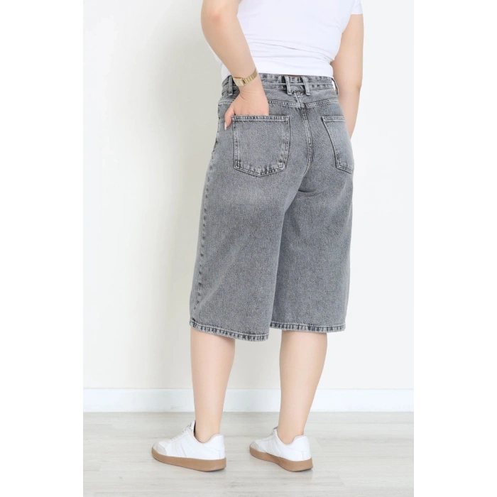 Büyük Beden İp Kemerli Kot Şort Gray - 32340061.1968.