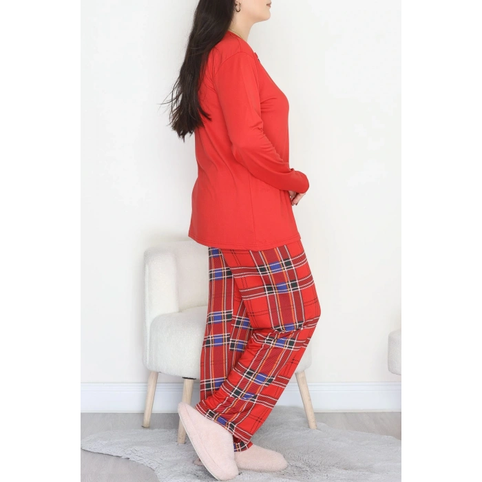 Büyük Beden Patlı Pijama Takımı Kırmızıekose - 258.1287.