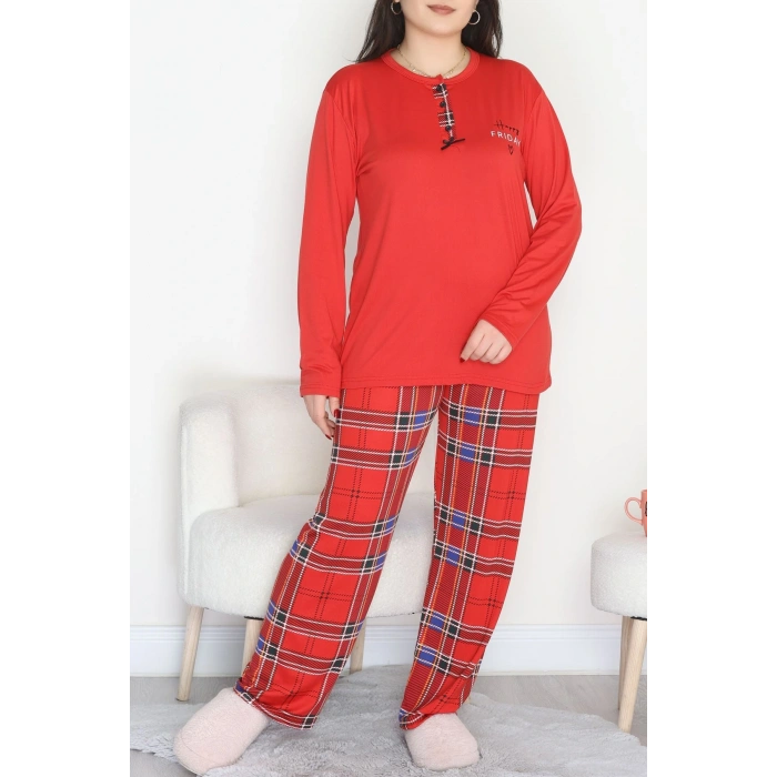Büyük Beden Patlı Pijama Takımı Kırmızıekose - 258.1287.