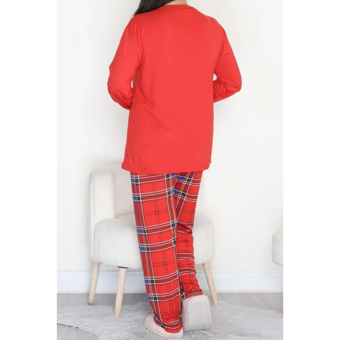 Büyük Beden Patlı Pijama Takımı Kırmızıekose - 258.1287.