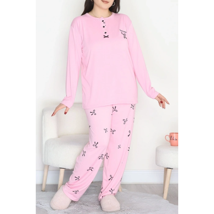 Büyük Beden Patlı Pijama Takımı Pembe - 258.1287.