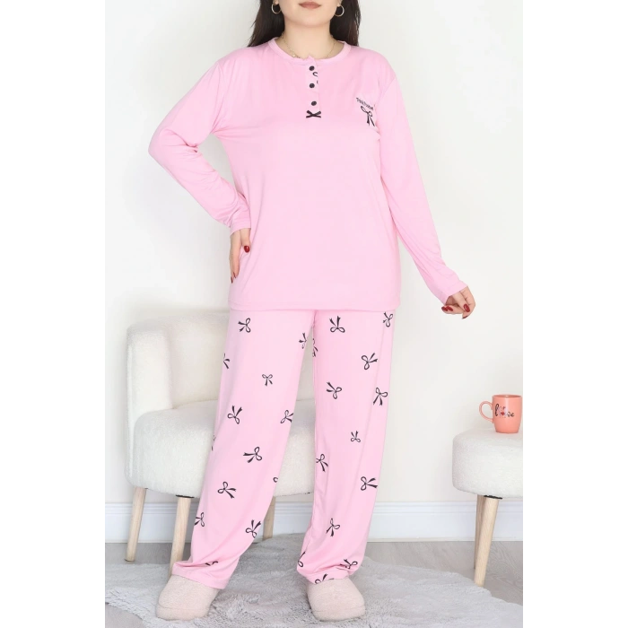 Büyük Beden Patlı Pijama Takımı Pembe - 258.1287.