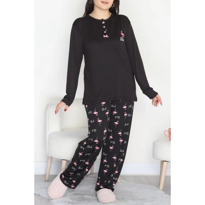 Büyük Beden Patlı Pijama Takımı Siyahflamingo - 258.1287.