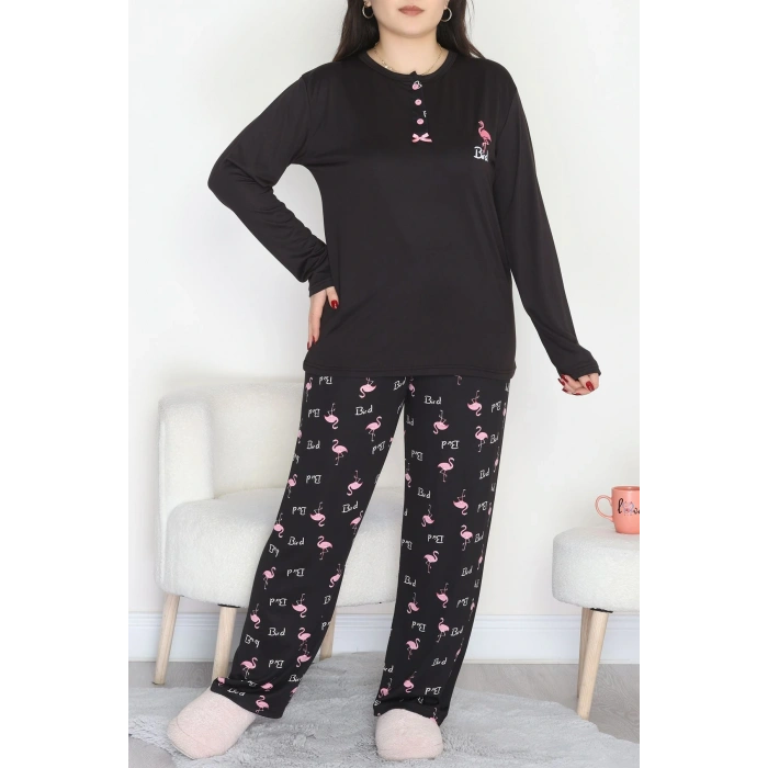 Büyük Beden Patlı Pijama Takımı Siyahflamingo - 258.1287.