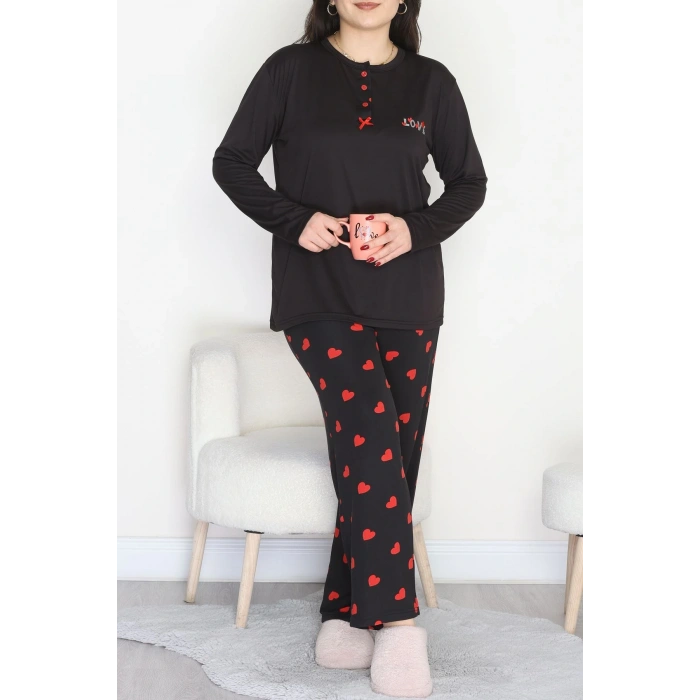 Büyük Beden Patlı Pijama Takımı Siyahkırmızı - 258.1287.