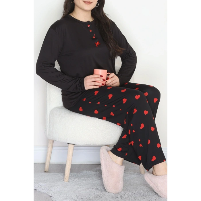 Büyük Beden Patlı Pijama Takımı Siyahkırmızı - 258.1287.
