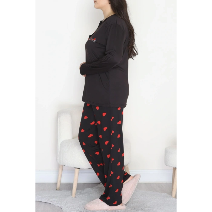 Büyük Beden Patlı Pijama Takımı Siyahkırmızı - 258.1287.