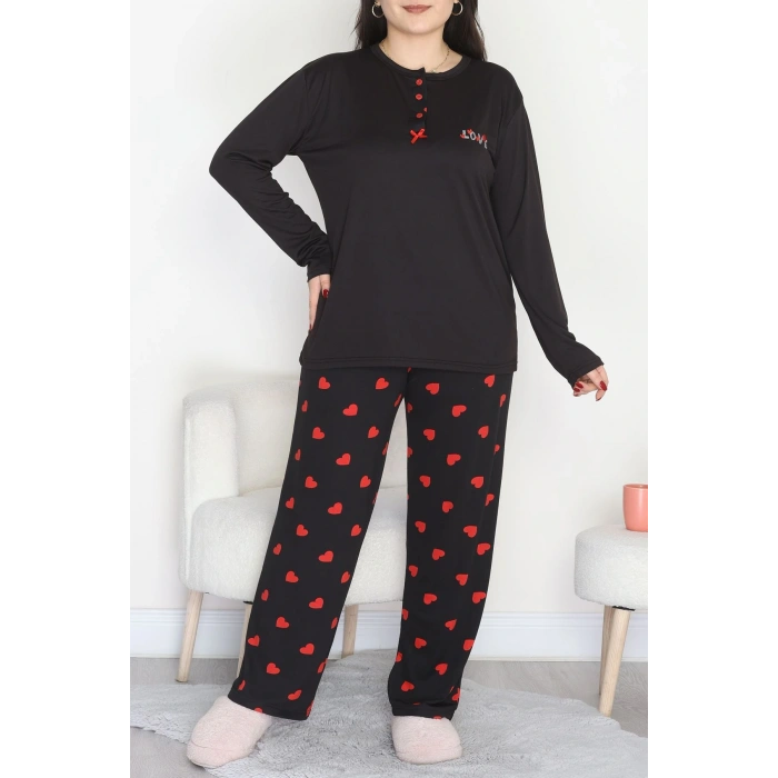 Büyük Beden Patlı Pijama Takımı Siyahkırmızı - 258.1287.