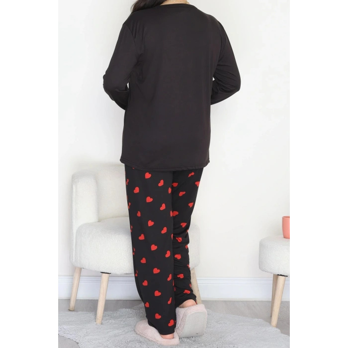 Büyük Beden Patlı Pijama Takımı Siyahkırmızı - 258.1287.