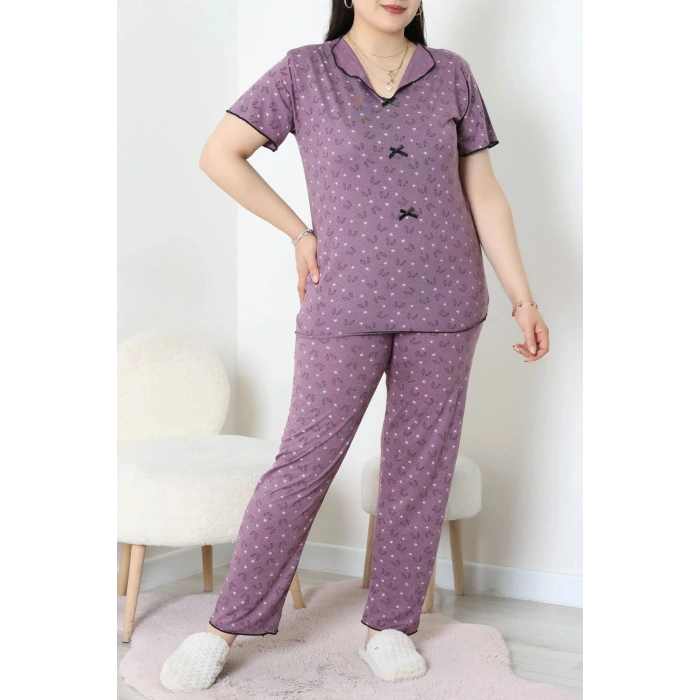 Büyük Beden Puantiyeli Viskon Pijama Takımı Koyulila - 71238.1048.