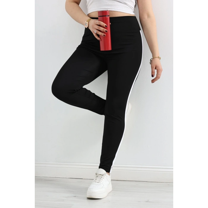 Büyük Beden Şeritli Dalgıç Tayt Siyahbeyaz - 50068.1098.