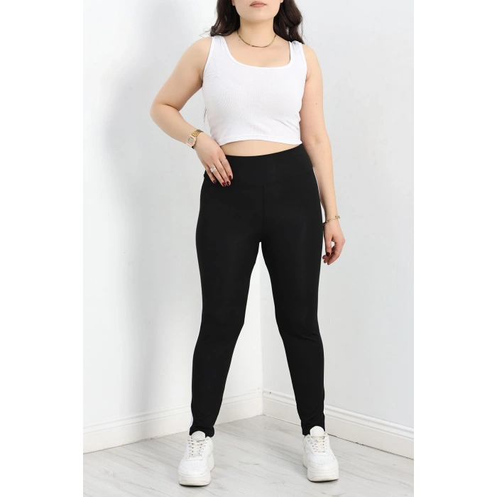 Büyük Beden Şeritli Dalgıç Tayt Siyahbeyaz - 50068.1098.