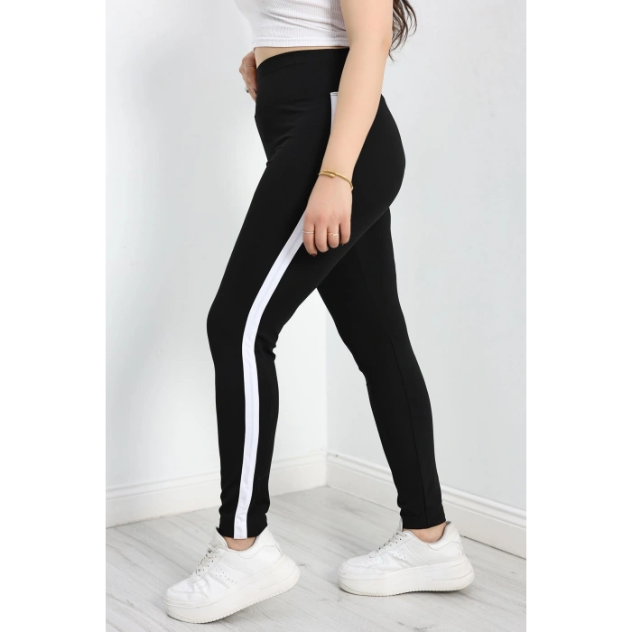 Büyük Beden Şeritli Dalgıç Tayt Siyahbeyaz - 50068.1098.