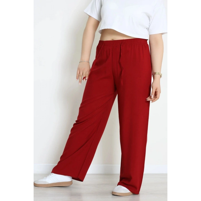Büyük Beden Viskon Kumaş Pantolon Bordo - 71234.107.