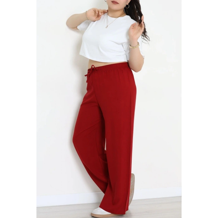 Büyük Beden Viskon Kumaş Pantolon Bordo - 71234.107.