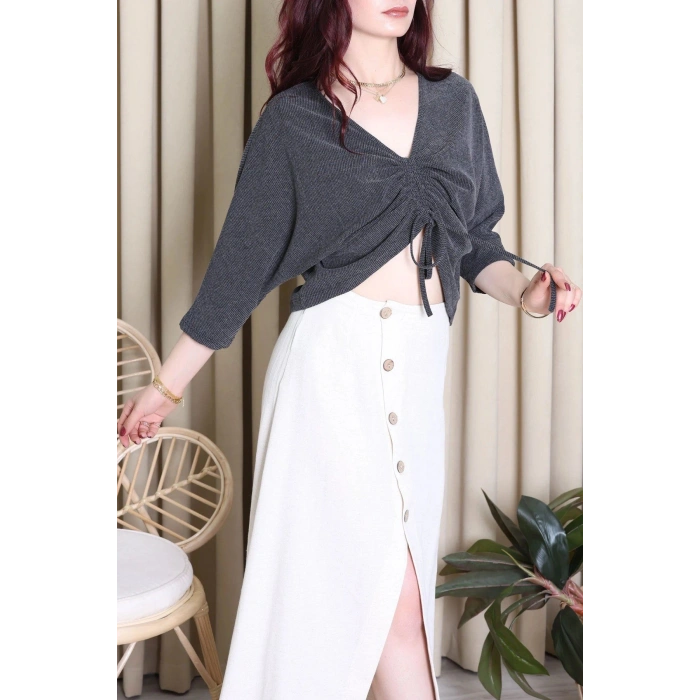 Büzgü Detay Bluz Füme - 9555.2135.