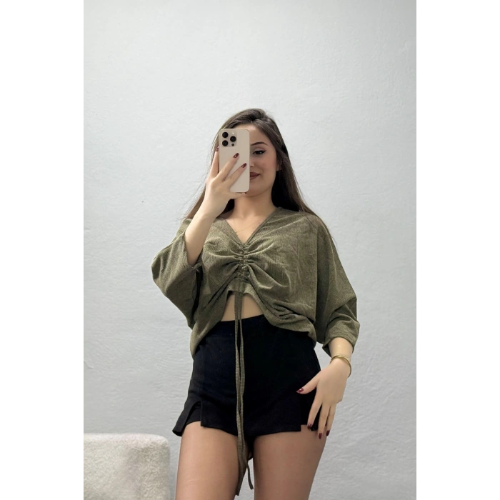 Büzgü Detay Bluz Haki - 9555.2135.