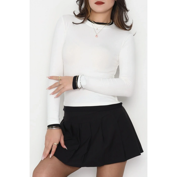 Buzzy Kumaş Bisiklet Yaka Parçalı Bluz Ekru - 1054.2119.