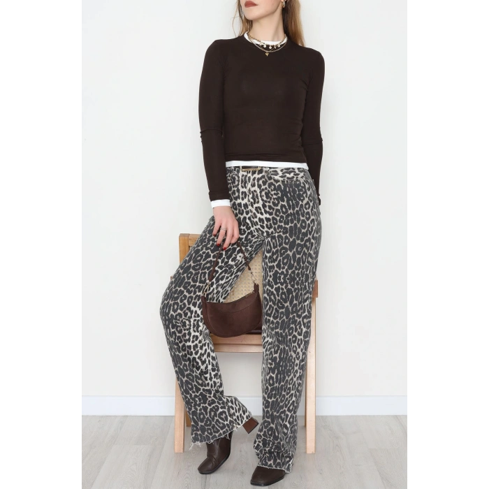 Buzzy Kumaş Bisiklet Yaka Parçalı Bluz Kahve - 1054.2119.