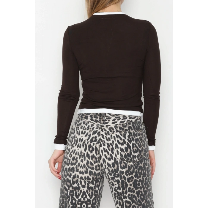 Buzzy Kumaş Bisiklet Yaka Parçalı Bluz Kahve - 1054.2119.