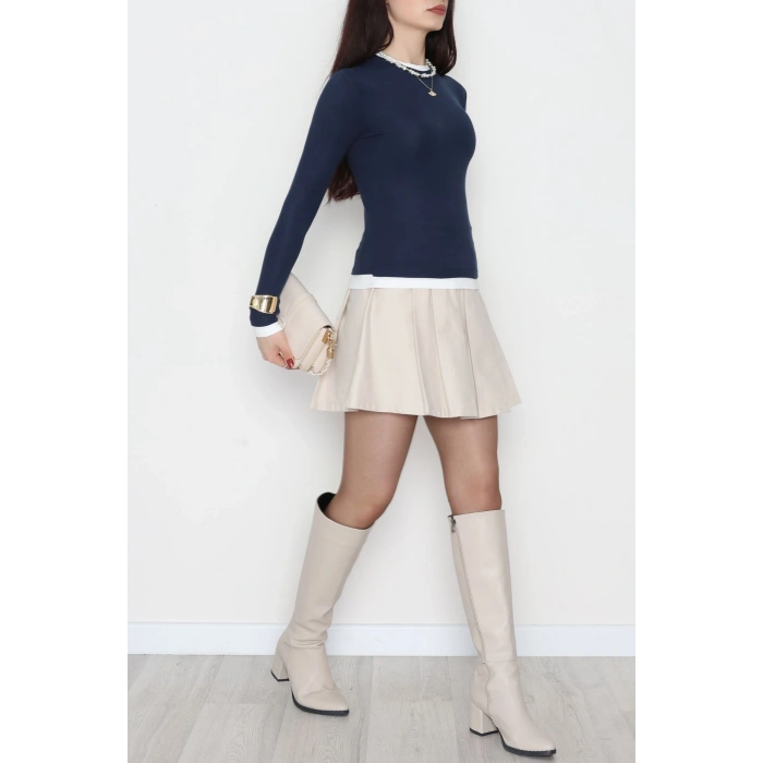 Buzzy Kumaş Bisiklet Yaka Parçalı Bluz Laci - 1054.2119.