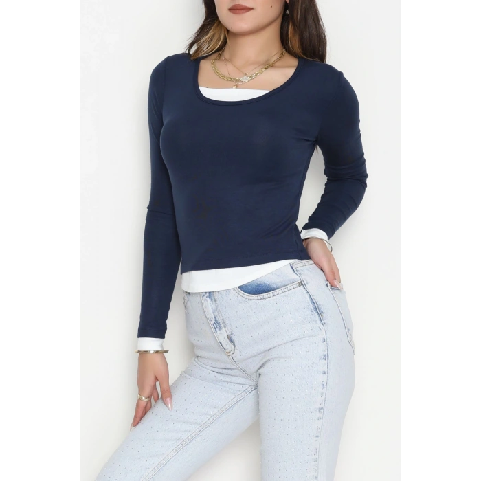 Buzzy Kumaş Geniş Yaka Parçalı Bluz Laci - 1055.2119.