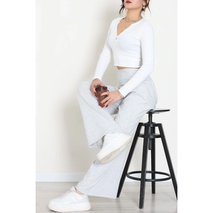 Buzzy Kumaş Korsajlı Palazzo Pantolon Gri - 51229.1567.