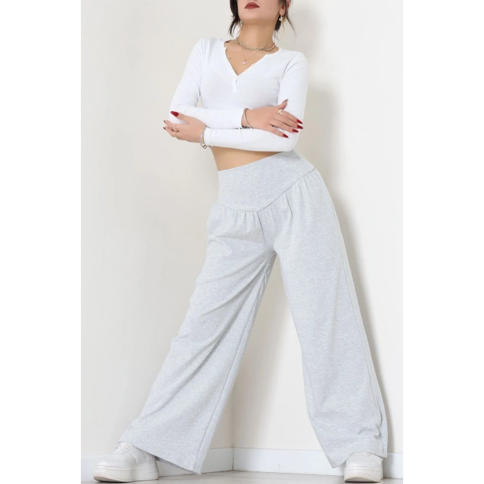 Buzzy Kumaş Korsajlı Palazzo Pantolon Gri - 51229.1567.