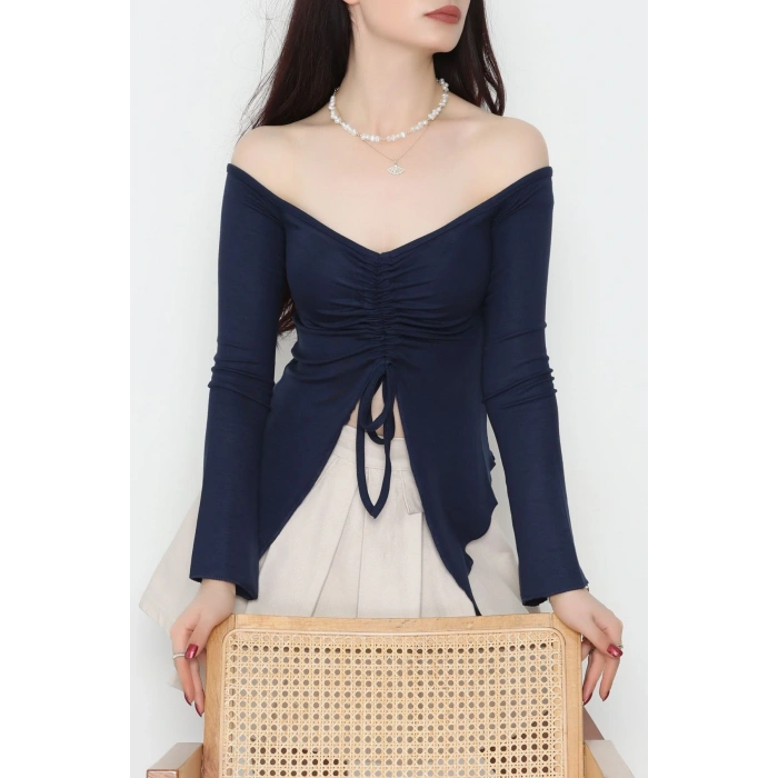Buzzy Kumaş Önü Ayarlanabilir Büzgülü Bluz Lacivert - 1009.2119.
