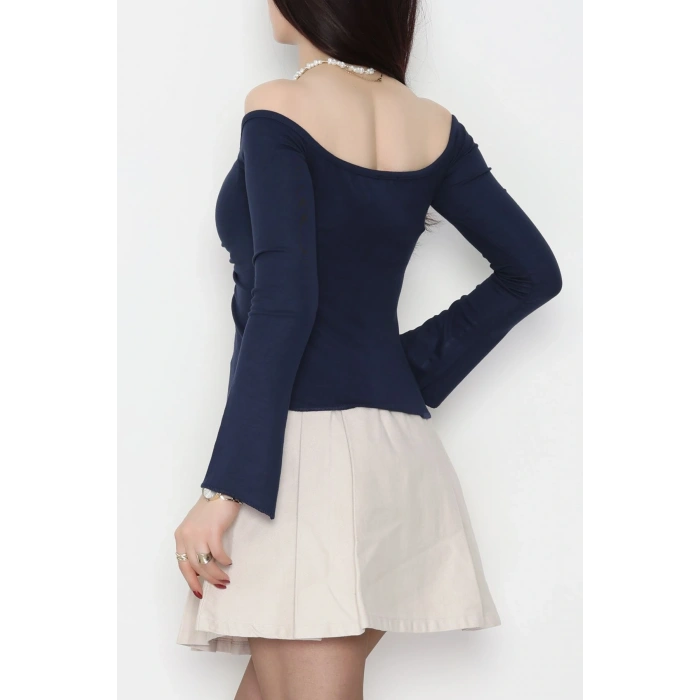 Buzzy Kumaş Önü Ayarlanabilir Büzgülü Bluz Lacivert - 1009.2119.