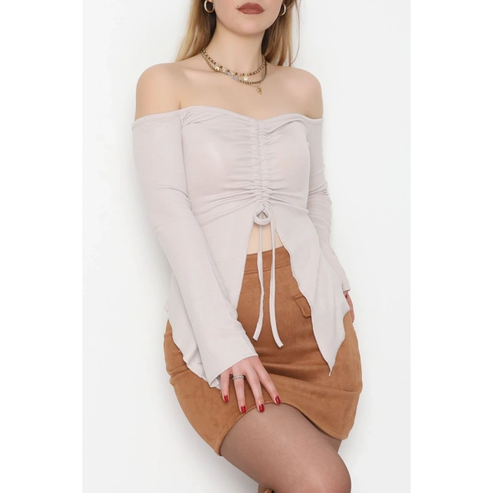 Buzzy Kumaş Önü Ayarlanabilir Büzgülü Bluz Taş - 1009.2119.