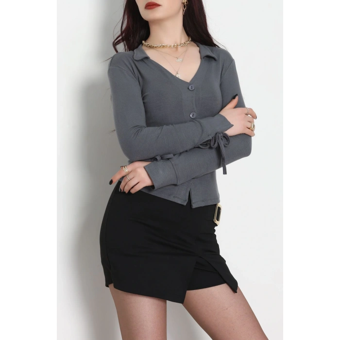 Buzzy Kumaş Polo Yaka Düğmeli Hırka Antrasit - 1062.2119.