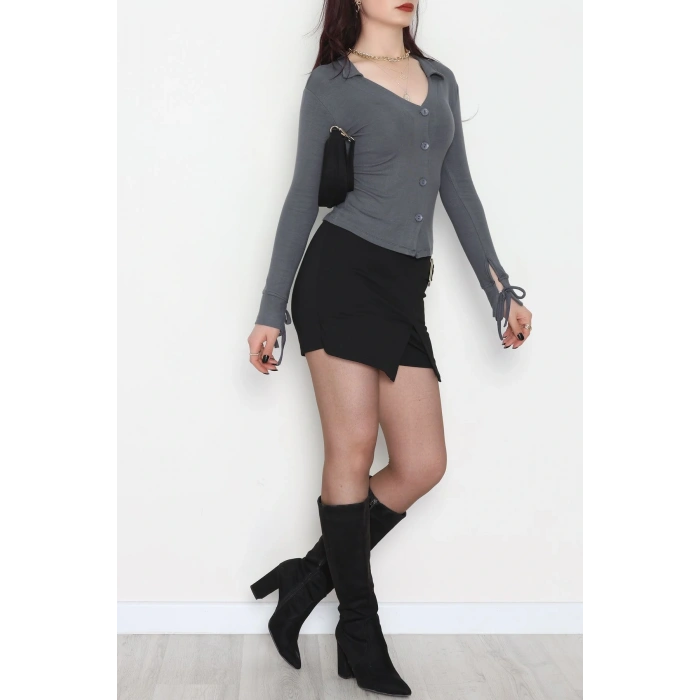 Buzzy Kumaş Polo Yaka Düğmeli Hırka Antrasit - 1062.2119.