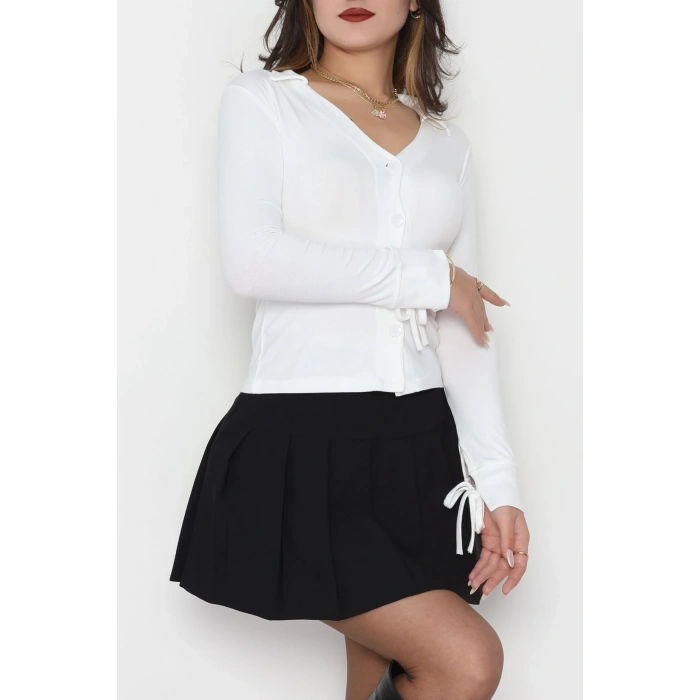 Buzzy Kumaş Polo Yaka Düğmeli Hırka Ekru - 1062.2119.