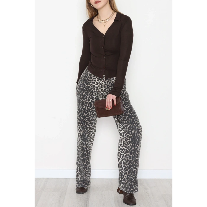 Buzzy Kumaş Polo Yaka Düğmeli Hırka Kahve - 1062.2119.