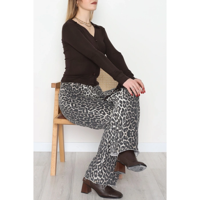 Buzzy Kumaş Polo Yaka Düğmeli Hırka Kahve - 1062.2119.