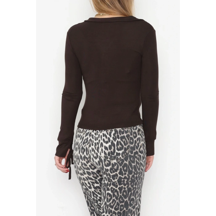 Buzzy Kumaş Polo Yaka Düğmeli Hırka Kahve - 1062.2119.