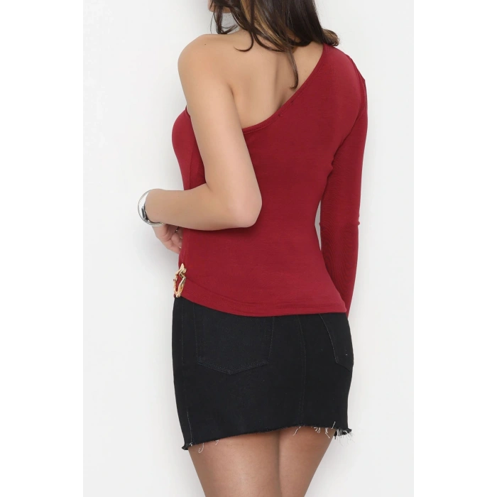 Buzzy Kumaş Tek Omuz Toka Detaylı Bluz Bordo - 1052.2119.